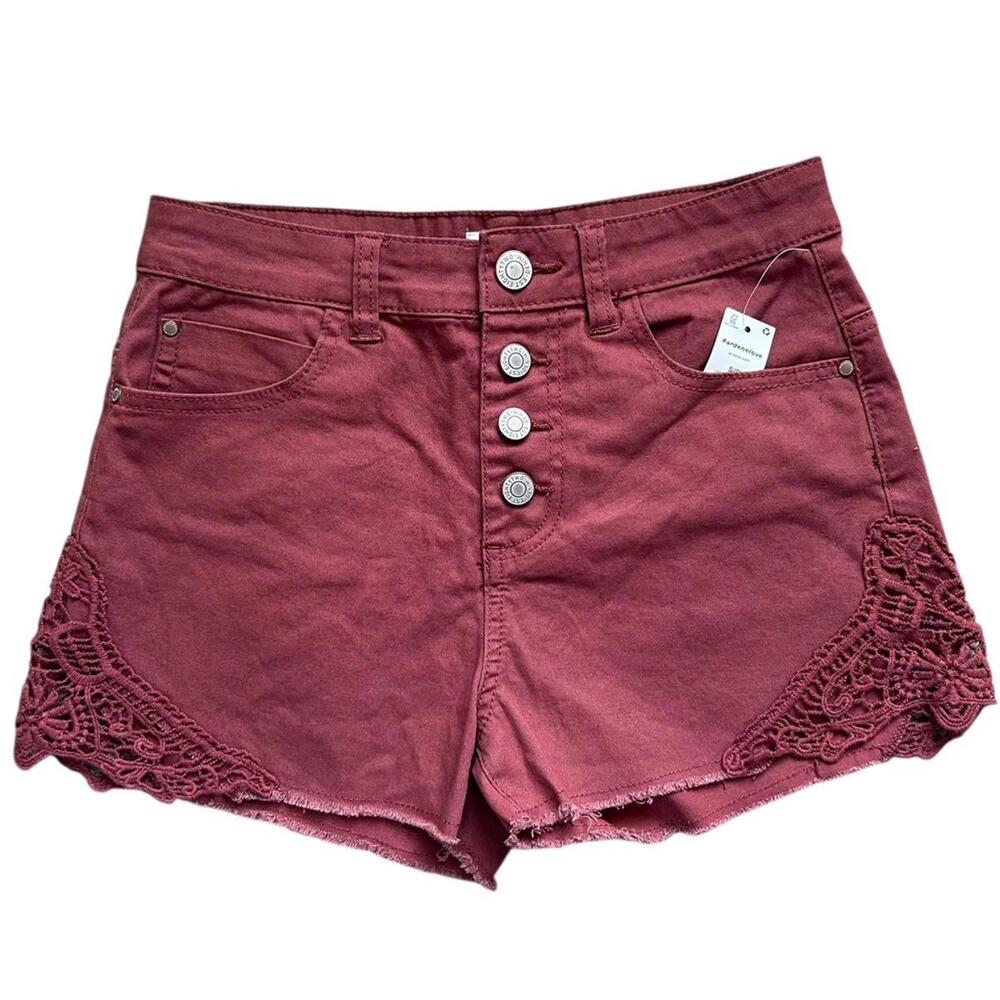Ardene Burgundy Shorts Button Fly Size S Crochet Boho Hippie Festival Vacation
